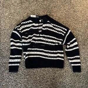 Universal Thread Black & White Striped Crewneck Sweater - Men's
